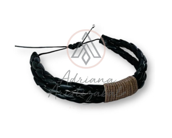 Brazalete Cuero Trenzado Doble